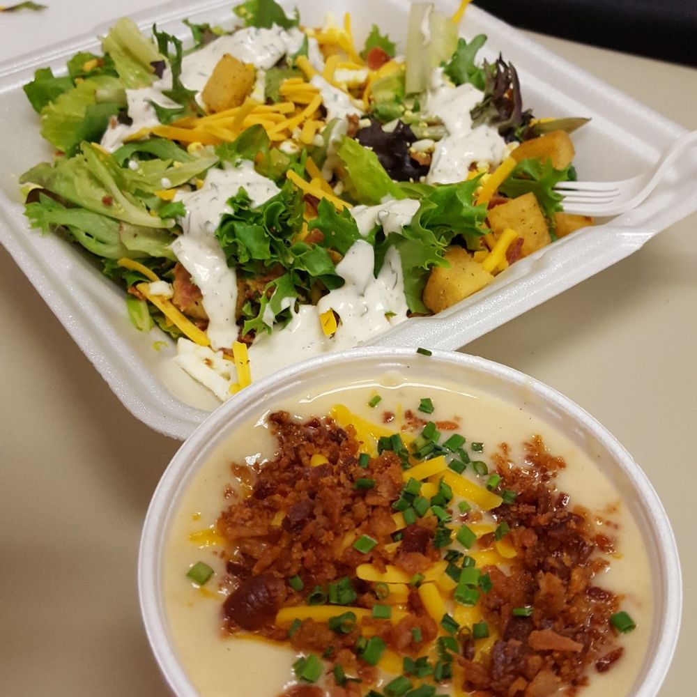 Meritage - Potato soup and mixed green salad with homemade ranch - New American Near Me - Cincinnati, Ohio