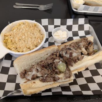 Not Ya Mama's Vegan Cafe - 'Steak and cheese' with house made mac and 'cheese' - Comfort Food Near Me - Salem, Massachusetts