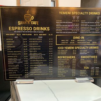 Sana’a Cafe - Drink menu - Cafes Near Me - San Rafael, California Sana’a Cafe - Drink menu - Cafes Near Me - San Rafael, California