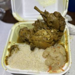 K&S Jerk Shop - Curry Chicken, white rice and cabbage