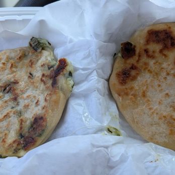 Pupuseria El Kiosco - Cheese and spinach (left) cheese and shrimp(right) - Salvadoran Near Me - Long Beach, California