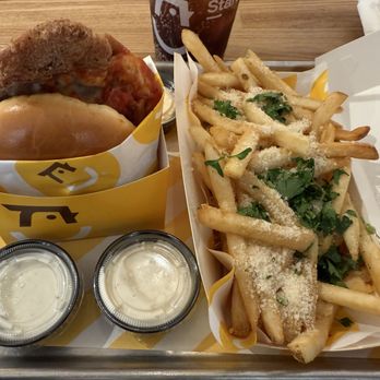 Starbird Chicken - Chicken Parmesan Sandwich and Truffle Fries - Chicken Shop Near Me - Pleasanton, California Starbird Chicken - Chicken Parmesan Sandwich and Truffle Fries - Chicken Shop Near Me - Pleasanton, California