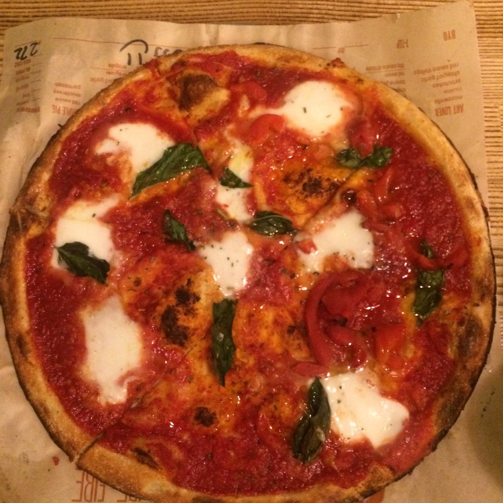 Blaze Pizza - Red vine signature pizza with half red peppers minus cherry tomatoes - Salad Near Me - Cerritos, California