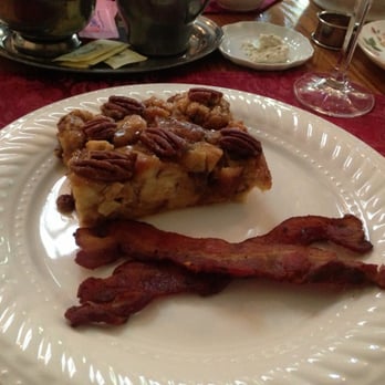 The Inn At Twin Linden - My sunday main breakfast course, Baked pecan french toast with country bacon. - Bed & Breakfast Near Me - Narvon, Pennsylvania The Inn At Twin Linden - My sunday main breakfast course, Baked pecan french toast with country bacon. - Bed & Breakfast Near Me - Narvon, Pennsylvania