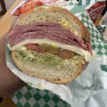 Mr. Pickle's Sandwich Shop - When I say I want a salami with provolone and pesto sauce on a sourdough roll, this is what I'm talking about! - Sandwiches Near Me - Campbell, California