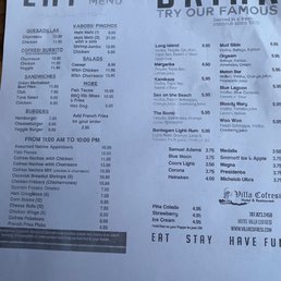 Bohío bar menu