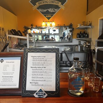 Homer Brewing - a menu and beer glasses on a bar counter - Breweries Near Me - Homer, Alaska Homer Brewing - a menu and beer glasses on a bar counter - Breweries Near Me - Homer, Alaska