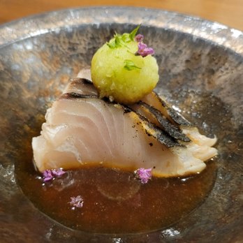 wa’z - King Mackerel sashimi, seared, served with jalapeño daikon - Japanese Near Me - Seattle, Washington wa’z - King Mackerel sashimi, seared, served with jalapeño daikon - Japanese Near Me - Seattle, Washington