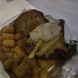 Nathan's Patio Bar & Grill - Hangover burger and tots