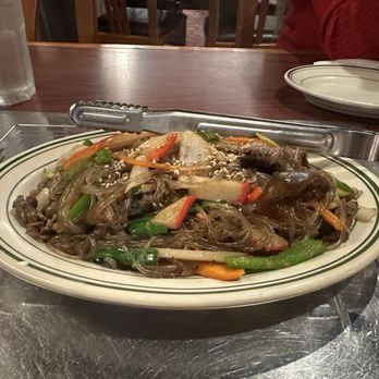 Seoul Garden Restaurant - Japchae - stir-fried clear noodles with assorted vegetables, beef, soy sauce and sesame oil - Korean Near Me - Houston, Texas Seoul Garden Restaurant - Japchae - stir-fried clear noodles with assorted vegetables, beef, soy sauce and sesame oil - Korean Near Me - Houston, Texas