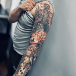 831 INK Tattoo Studio - Fallout full sleeve done by 831 Ink Artist Gabe. 831 Ink is Monterey CAs premier tattoo studio specializing in truly custom pieces.