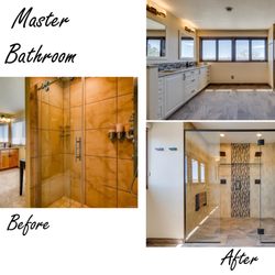All About Bathrooms - Master Bathroom remodel - though the Before picture does not show you how tight and akward the space was