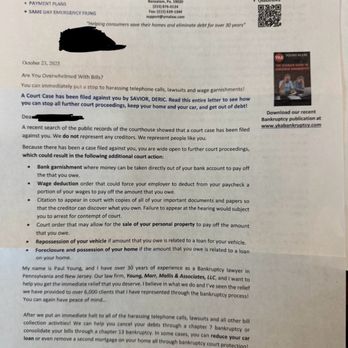 Young Marr & Associates - Letter from the "law office" trying to drum up business. - Bankruptcy Law Near Me - Bensalem, Pennsylvania Young Marr & Associates - Letter from the "law office" trying to drum up business. - Bankruptcy Law Near Me - Bensalem, Pennsylvania