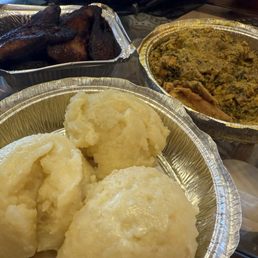 Fried   Plantain; Egusi Soup; Potato FUFU