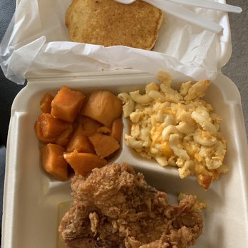 Taylor's Barbecue - Chicken breast, Mac n cheese, candied yams, and cornbread - Barbeque Near Me - Waynesboro, Georgia