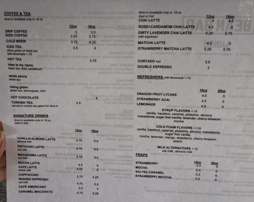 Menu photo 7 Bean Bar Northbrook, IL