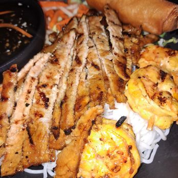 LH Kitchen - Pork and grilled shrimp...bonus points for my free eggroll. Smiling!! - Vietnamese Near Me - TRACY, California LH Kitchen - Pork and grilled shrimp...bonus points for my free eggroll. Smiling!! - Vietnamese Near Me - TRACY, California
