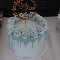 Funfetti cake with chocolate buttercream inside and vanilla outside