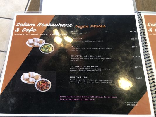 Menu photo 7 Selam Restaurant and Cafe San Jose, CA
