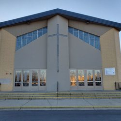 St Albert the Great Church - Front view of church entrance which faces parking lot