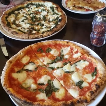 Pupatella - Pesto white sauce pizza (back) and Magherita pizza (front) - Pizza Near Me - Arlington, Virginia