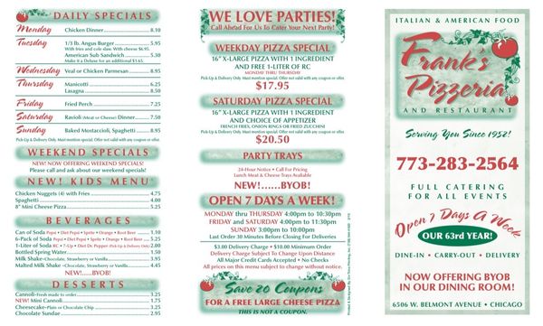 Menu photo 2 Frank's Pizzeria Chicago, IL