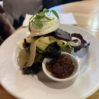 Fisherton Cafe - Guinness soda bread with burrata, beets, and courgette ribbons. Fig chilli jam was not spicy. - Cafes Near Me - Salisbury, WIL