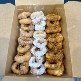 O's Hot Doughnuts - First row is cinnamon sugar, 2nd powdered sugar and last but not least -  the amazingly delish Biscoff! - Donuts Near Me - Markham, Ontario