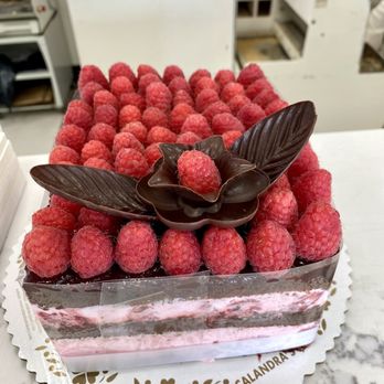 Calandra’s Bakery - Close Up 8" Raspberry Square Cake - Bakeries Near Me - Fairfield, New Jersey