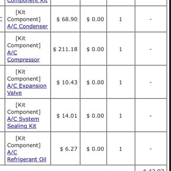 German Vehicles Service - Receipt of the parts I bought - Auto Repair Near Me - Hollywood, Florida