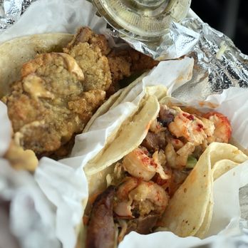 Miss Mary Seafood - Softshell crab taco and jambalaya taco with cucumber salad - Seafood Near Me - White Stone, Virginia