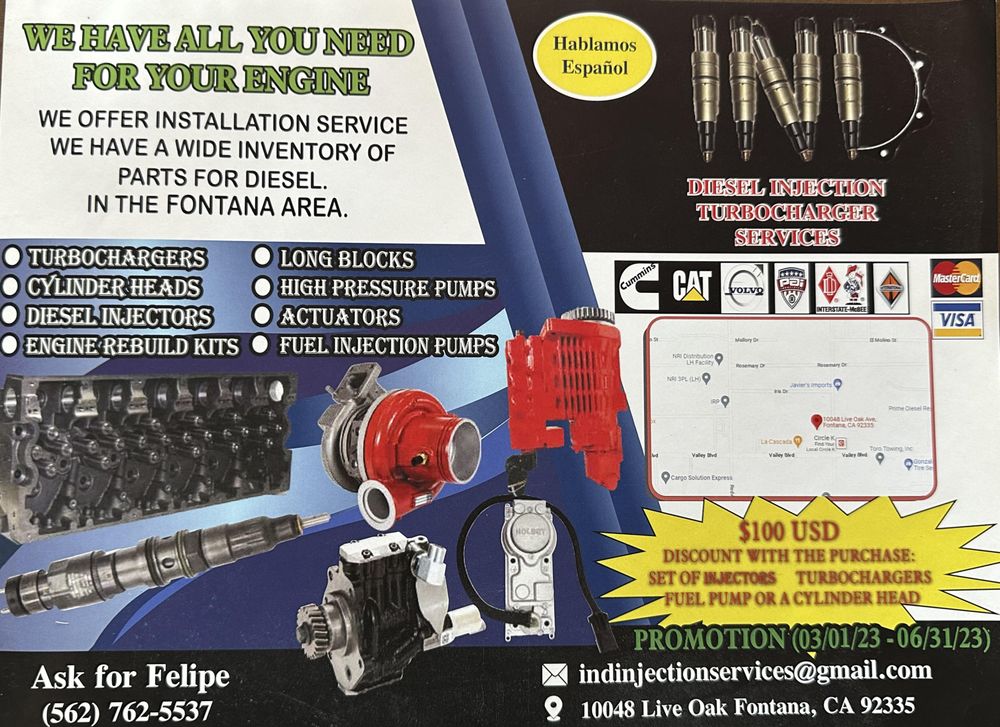 JC DIESEL INJECTOR 10048 Live Oak Ave, Fontana, California Auto Parts & Supplies Phone