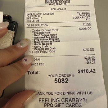 PPQ Dungeness Island - Millbrae - Receipt - Seafood Near Me - Millbrae, California PPQ Dungeness Island - Millbrae - Receipt - Seafood Near Me - Millbrae, California