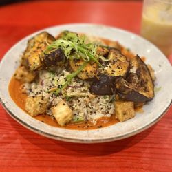 Miso eggplant and crispy rice