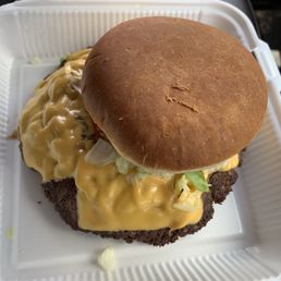 The burger was as large as this take out container!