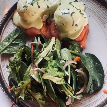Queen's Room - Smoked Salmon poached eggs, hollandaise, english muffin, salad - Coffee & Tea Near Me - Astoria, New York Queen's Room - Smoked Salmon poached eggs, hollandaise, english muffin, salad - Coffee & Tea Near Me - Astoria, New York