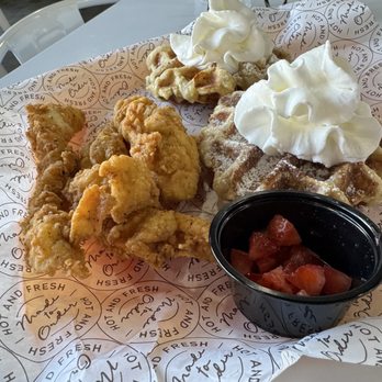 Suthern Cluck Chicken and Waffle - 2 Chicken Tenders with Waffles - Soul Food Near Me - Buford, Georgia Suthern Cluck Chicken and Waffle - 2 Chicken Tenders with Waffles - Soul Food Near Me - Buford, Georgia