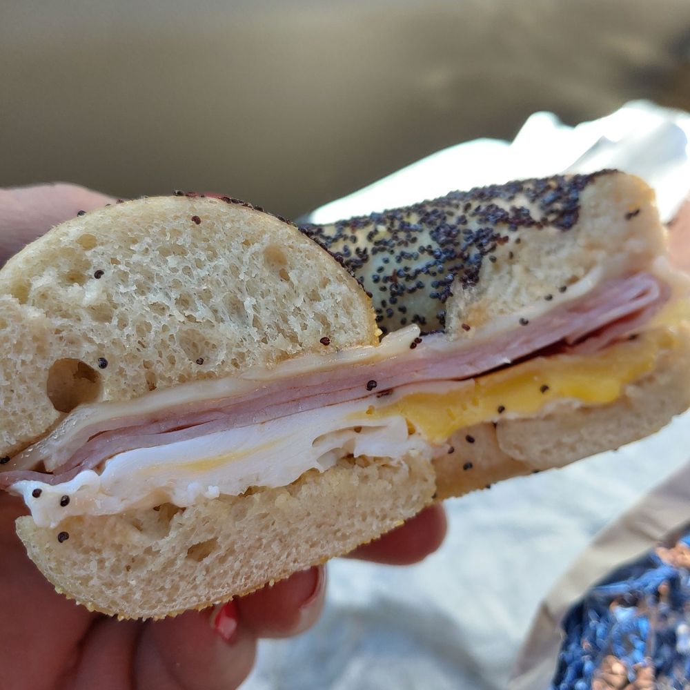 Einstein Bros. Bagels - Ham, Swiss, and Egg on a poppyseed bagel - Bagels Near Me - Provo, Utah