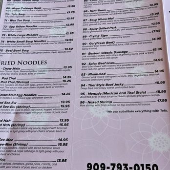 Eastern Classic Thai Restaurant - Menu (main items) - Thai Near Me - Redlands, California Eastern Classic Thai Restaurant - Menu (main items) - Thai Near Me - Redlands, California