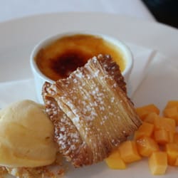Vanilla Creme Brulee with Passion Fruit Sorbet, mango and mint
