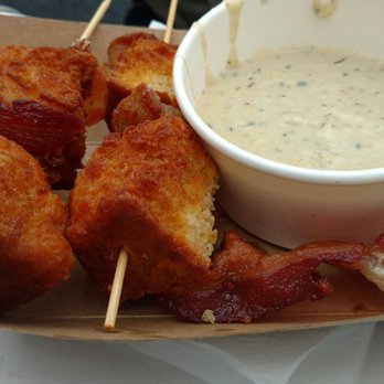 Breakfast in the Hood - White Out is a $4 golden fried biscuit and bacon kabob match made in foodie heaven! - Breakfast & Brunch Near Me - Sandy, Oregon Breakfast in the Hood - White Out is a $4 golden fried biscuit and bacon kabob match made in foodie heaven! - Breakfast & Brunch Near Me - Sandy, Oregon