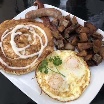 Lazy Hippo - Super Special with Sausage Link, Bacon, Cinnamon Roll Pancake and Over Medium Eggs. - Breakfast & Brunch Near Me - San Diego, California Lazy Hippo - Super Special with Sausage Link, Bacon, Cinnamon Roll Pancake and Over Medium Eggs. - Breakfast & Brunch Near Me - San Diego, California