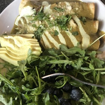 Seabirds Kitchen - Salad with blueberries, avocado on the side and enchiladas! - Vegan Near Me - Costa Mesa, California