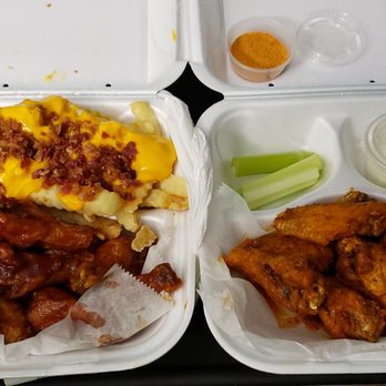 Wings n Philly Bistro - 20pc....honey bbq & spicy lemon pepper w/ bacon cheese fries. - Chicken Wings Near Me - Norcross, Georgia