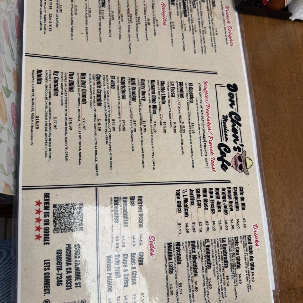 Don Chon Menudo - Menu 1/2026 - Mexican Near Me - Pacoima, California
