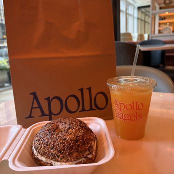 Apollo Bagels - Orange Juice and Everything Bagel with Scallion Cream Cheese - Bagels Near Me - New York, New York