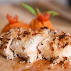 Famous Coconut Chicken with Cinnamon Mash Sweet Potatoes