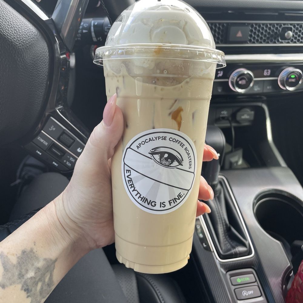 Apocalypse Coffee Roasters - Salted Caramel Breve $7.00 Apocalypse Salt, Caramel latte made with Half and Half. Topped with a salt and sugar mix. - Coffee Roasteries Near Me - Melbourne, Florida