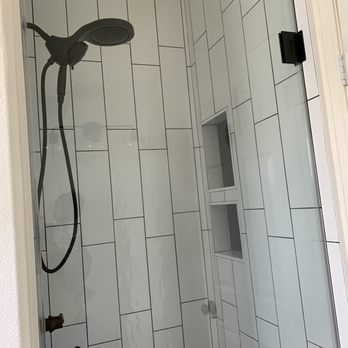 Hi-Quality Remodeling - New shower with black grout. - Handyman Near Me Hi-Quality Remodeling - New shower with black grout. - Handyman Near Me