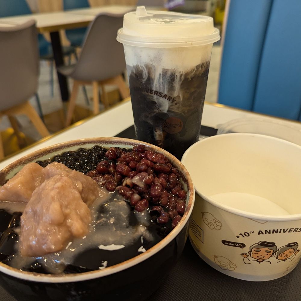 Meet Fresh - The ginormous Herbal Grass Jelly Shaved Ice "B" dessert and an Herbal Grass Jelly Cheese foam drink - Desserts Near Me - Bayside, New York Meet Fresh - The ginormous Herbal Grass Jelly Shaved Ice "B" dessert and an Herbal Grass Jelly Cheese foam drink - Desserts Near Me - Bayside, New York